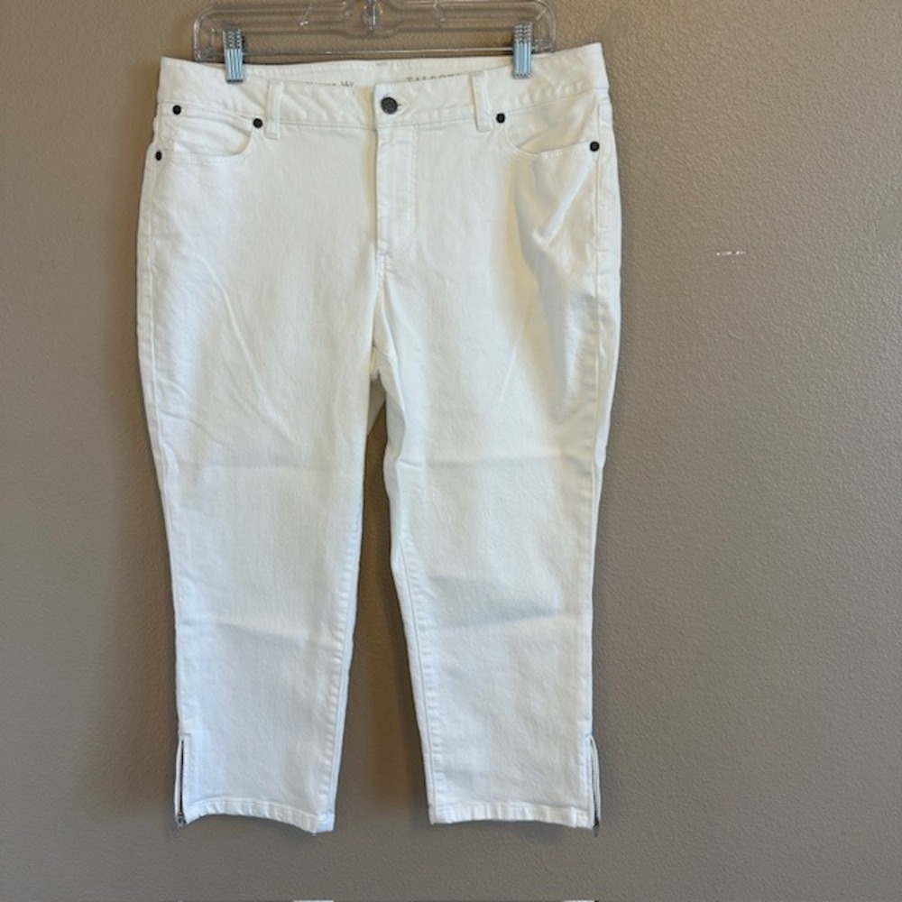 Talbots‎ Women's White Curvy Crop Stretch Jeans Zipper Hem 14P Petite